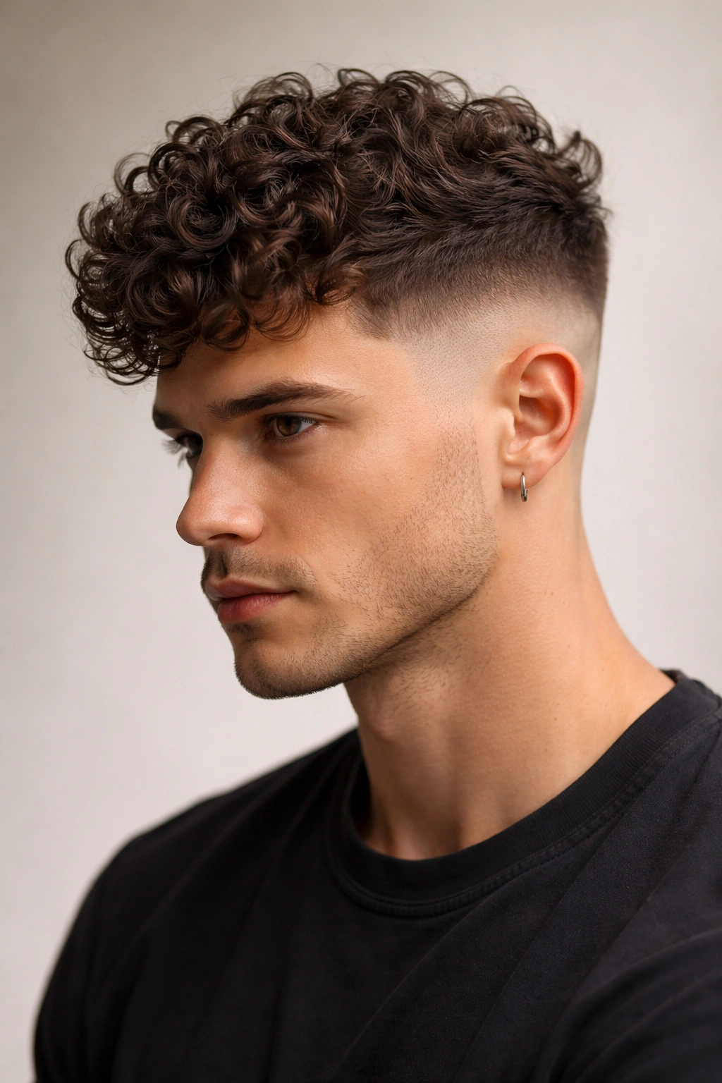 12 Haircuts For Men With Naturally Curly Hair 6 Front view of man with undercut and curly top showing a sharp line