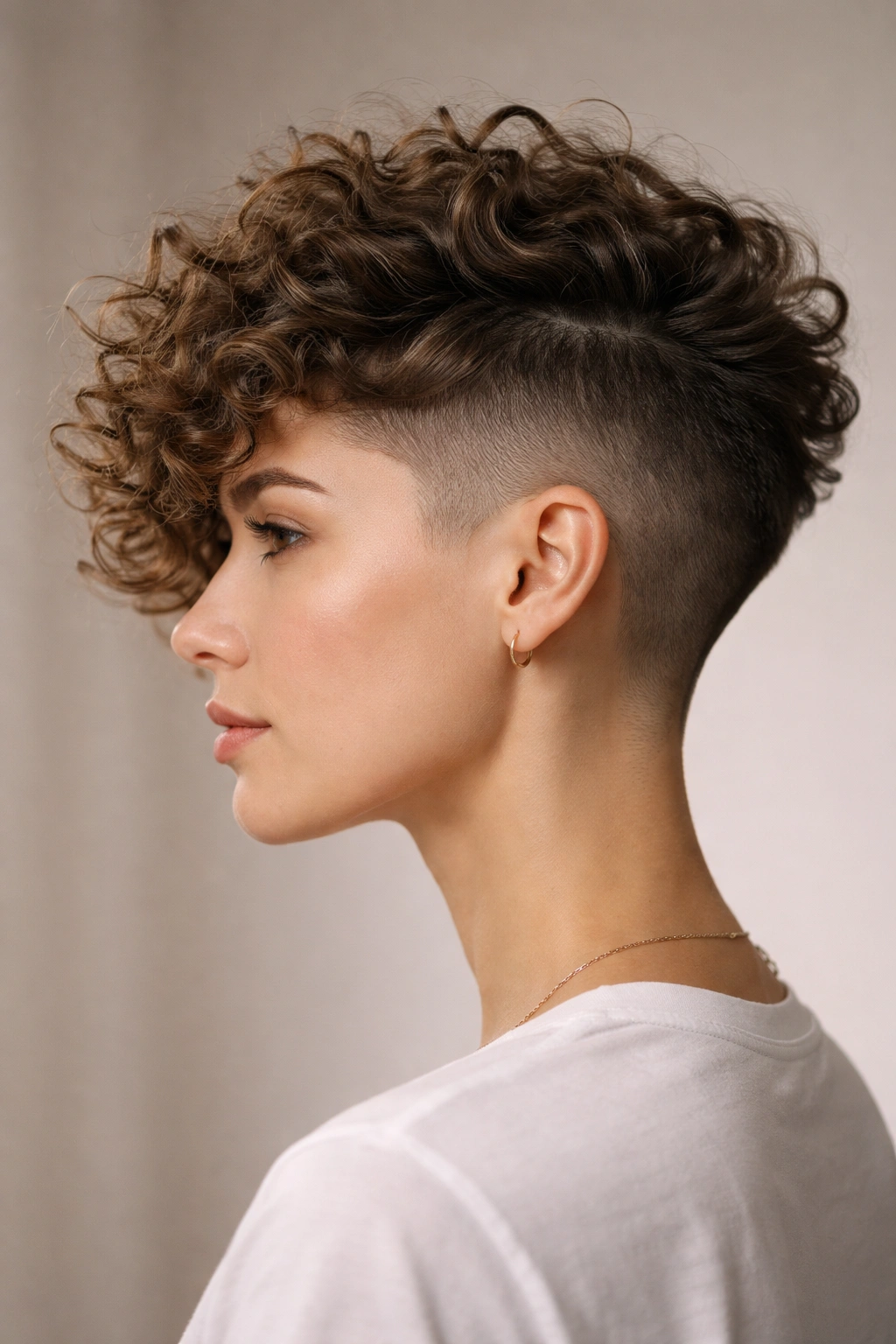 Side profile of an undercut hairstyle showing top length and shaved underside