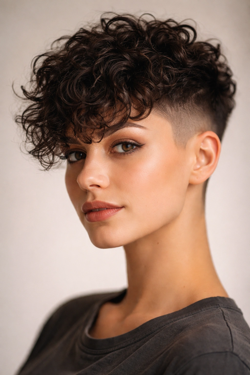 12 Short Haircuts With Curly Bangs You Ll Love 6 Undercut with curly textured bangs and shaved sides