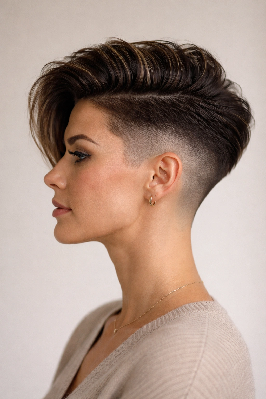 Profile view showing faded sides and longer top of an undercut design