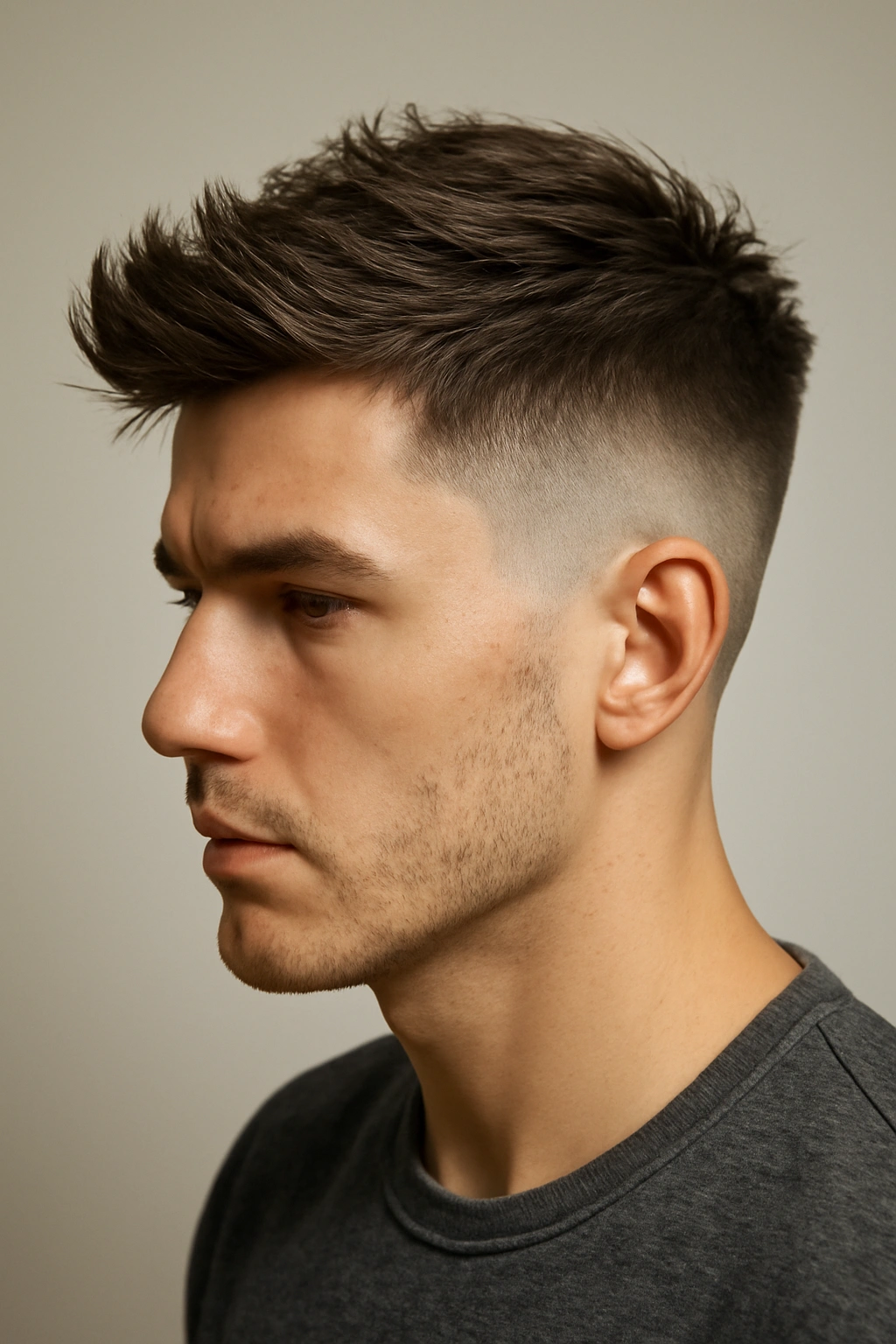 12 Wash and Wear Haircuts for Easy Mornings 12 Head-and-shoulders view of a disconnected undercut with a long textured top.
