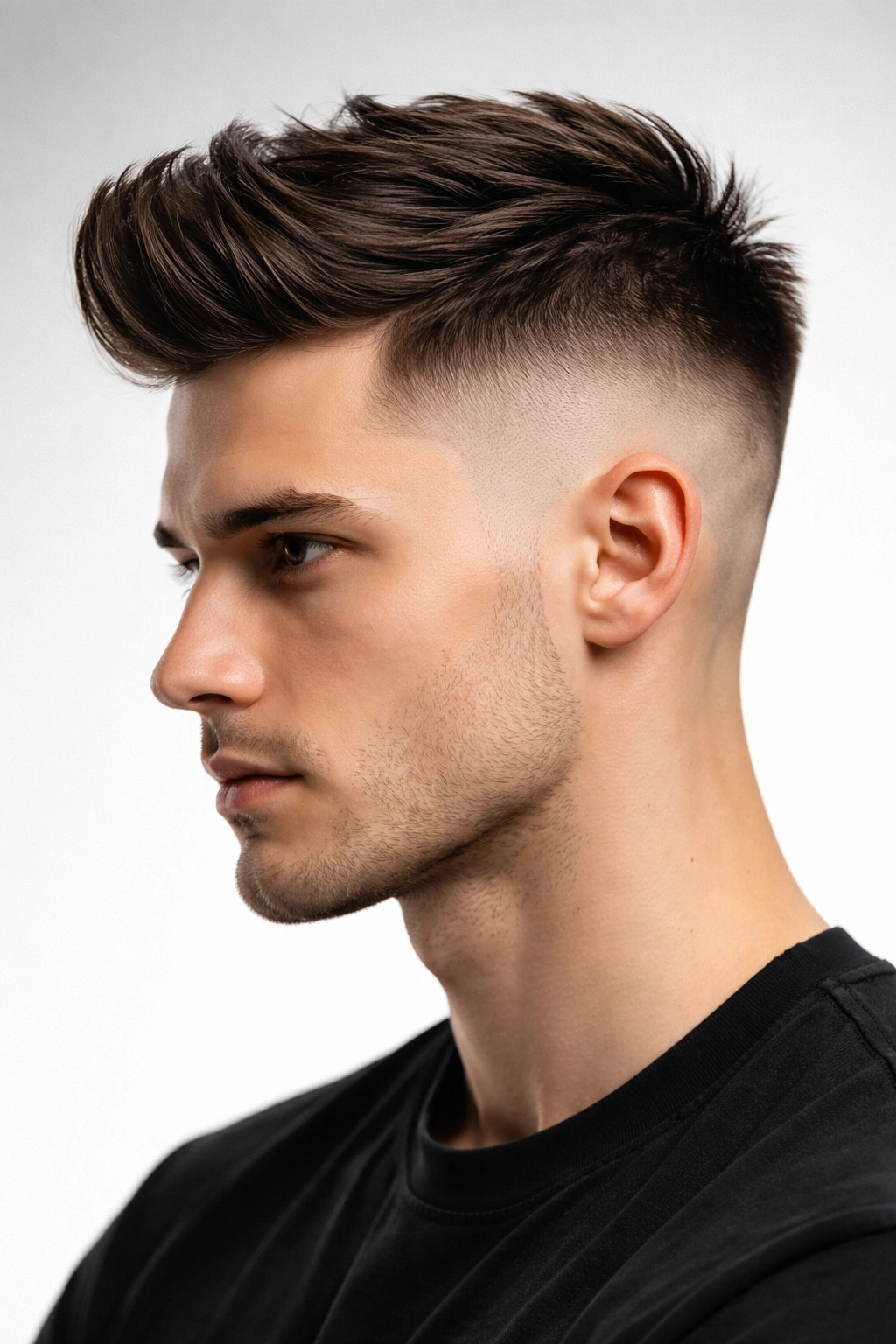 Undercut hairstyle with disconnected sides and long top