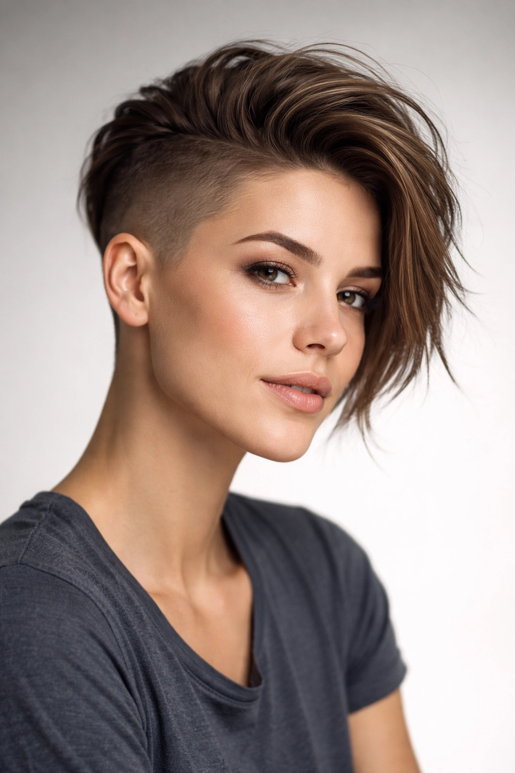Head-and-shoulders portrait of an undercut with shaved sides and longer top