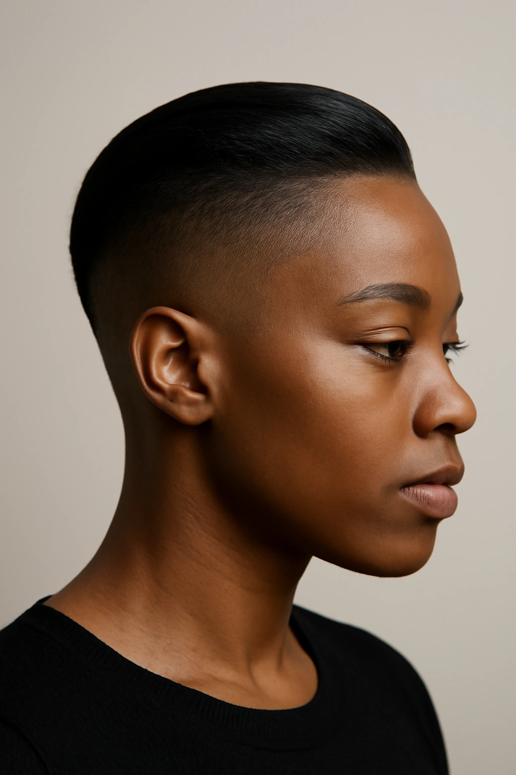 20 Short Haircut Ideas Every Black Woman Should Save 20 Portrait highlighting a sleek undercut fade with a sharp top and clean side fade.