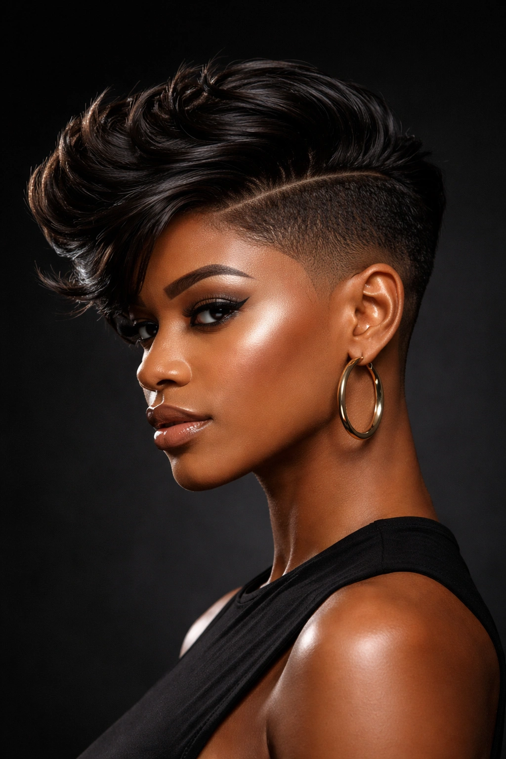 Portrait of a person with an undercut and longer top flipped upward
