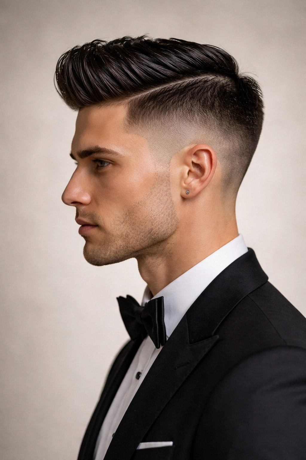 Undercut with gel finish showing top sculpted and sides cropped