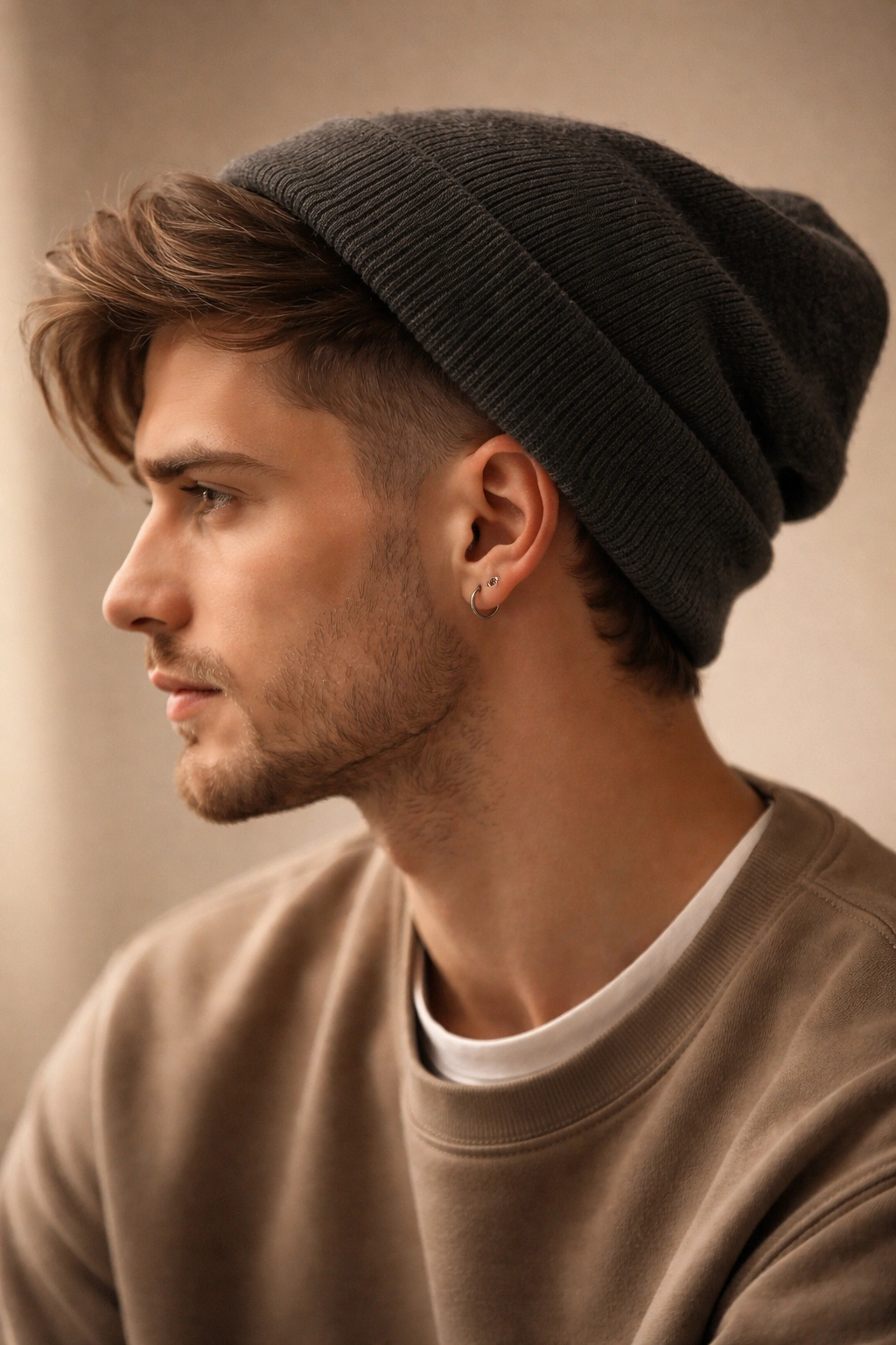 Person with growing-out undercut showing contrast between sides and top