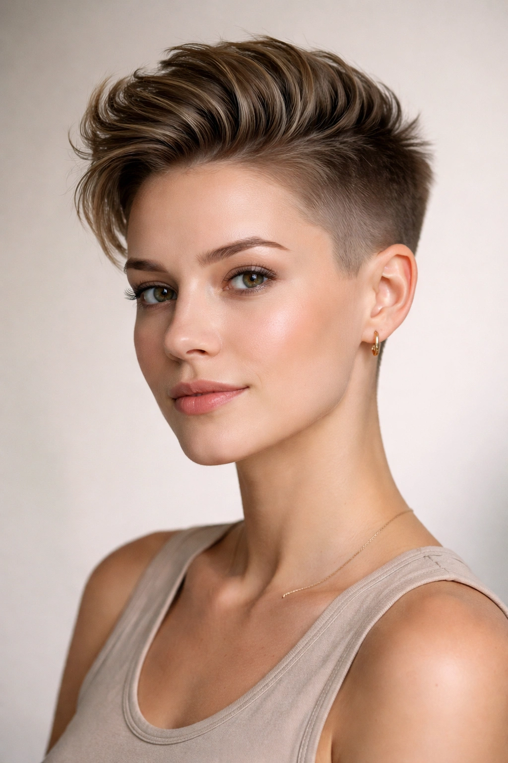 Close-up portrait of an undercut hairstyle with shaved sides and a longer top, air-dried