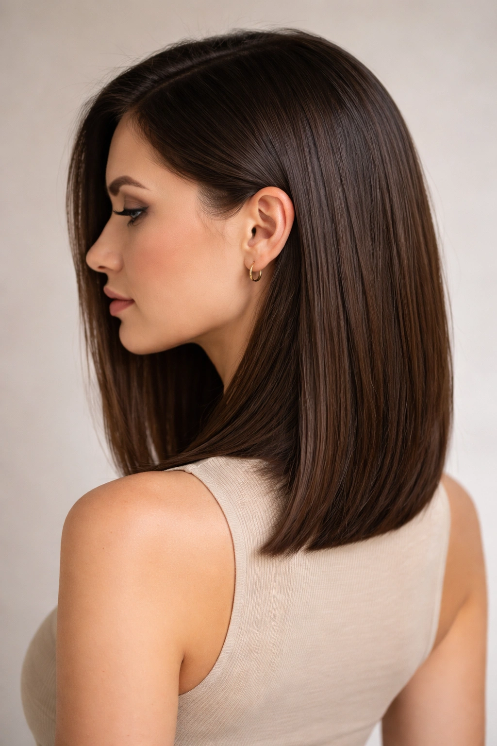 Straight medium-length hair with hidden undercut shown from back