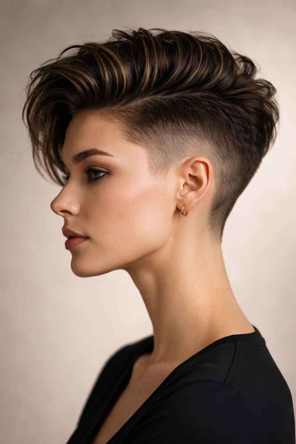 15 Short Haircuts That Look Great On An Oval Face 5 Profile view of a model with shaved sides and a longer top undercut