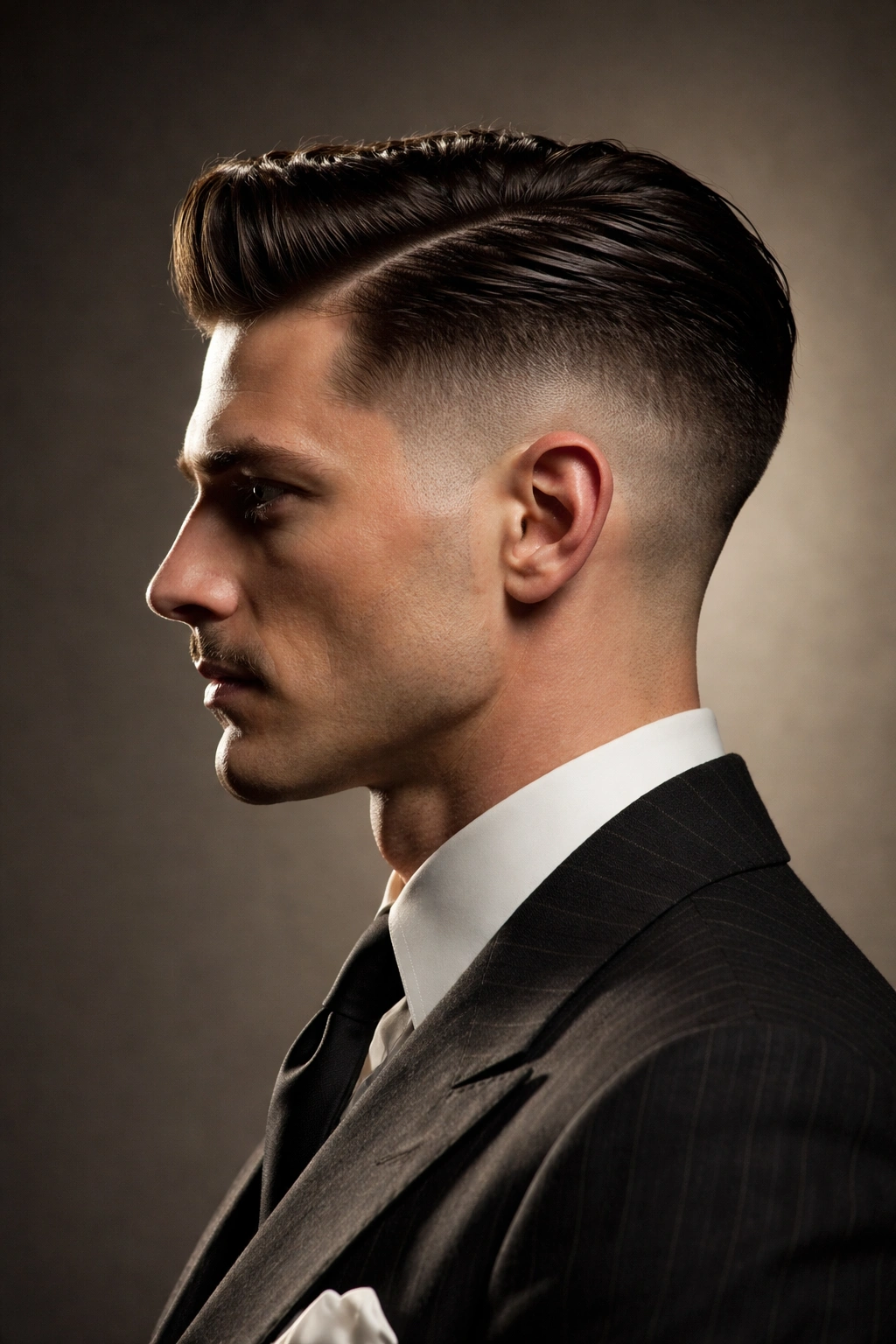 Profile of man with bold 1920s undercut