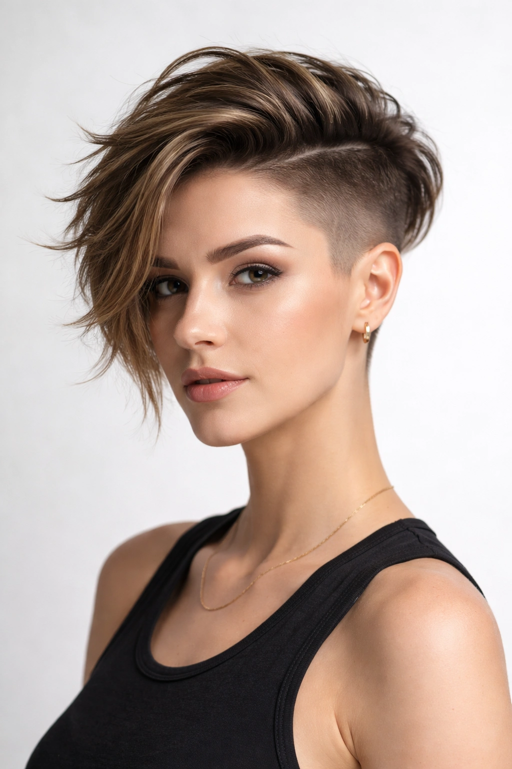 Profile view of undercut with medium-length top on one side