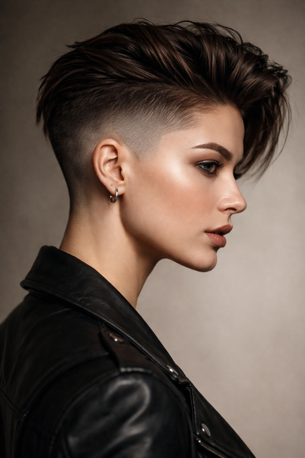 Going Super Short 15 Bold Haircuts To Consider 2 Side-angle portrait of The Undercut showing shaved sides and longer top.