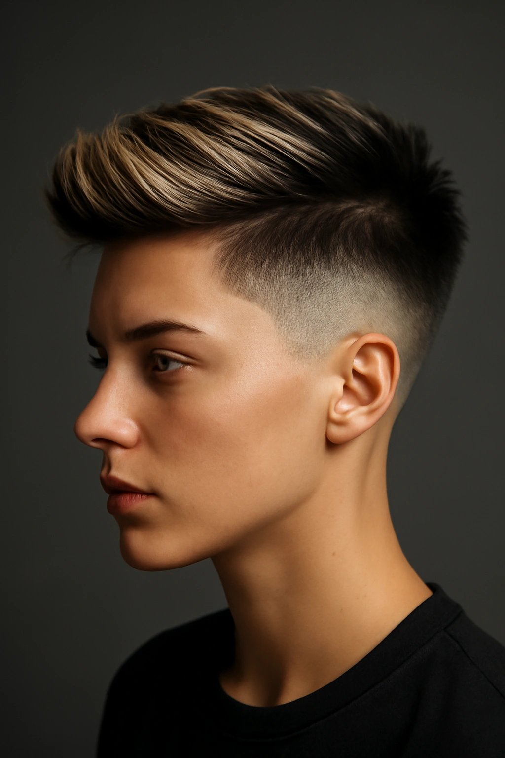 12 Short Haircuts With Highlights That Truly Stand Out 2 Profile shot of an undercut with skin fade and contrasting lighter highlights on top