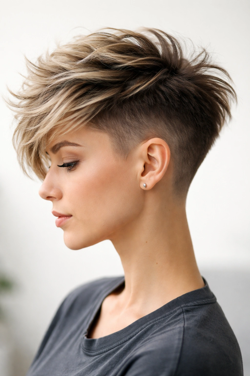 Undercut hairstyle with faded sides and layered textured top