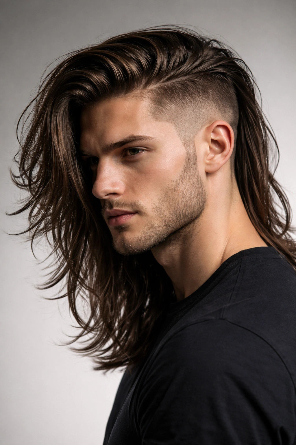 Man with long top hair and shaved sides, highlighting undercut