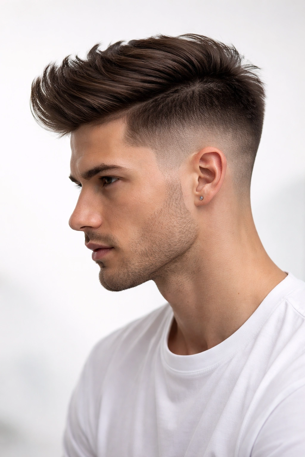 Side profile of undercut with long top highlighting sharp contrast