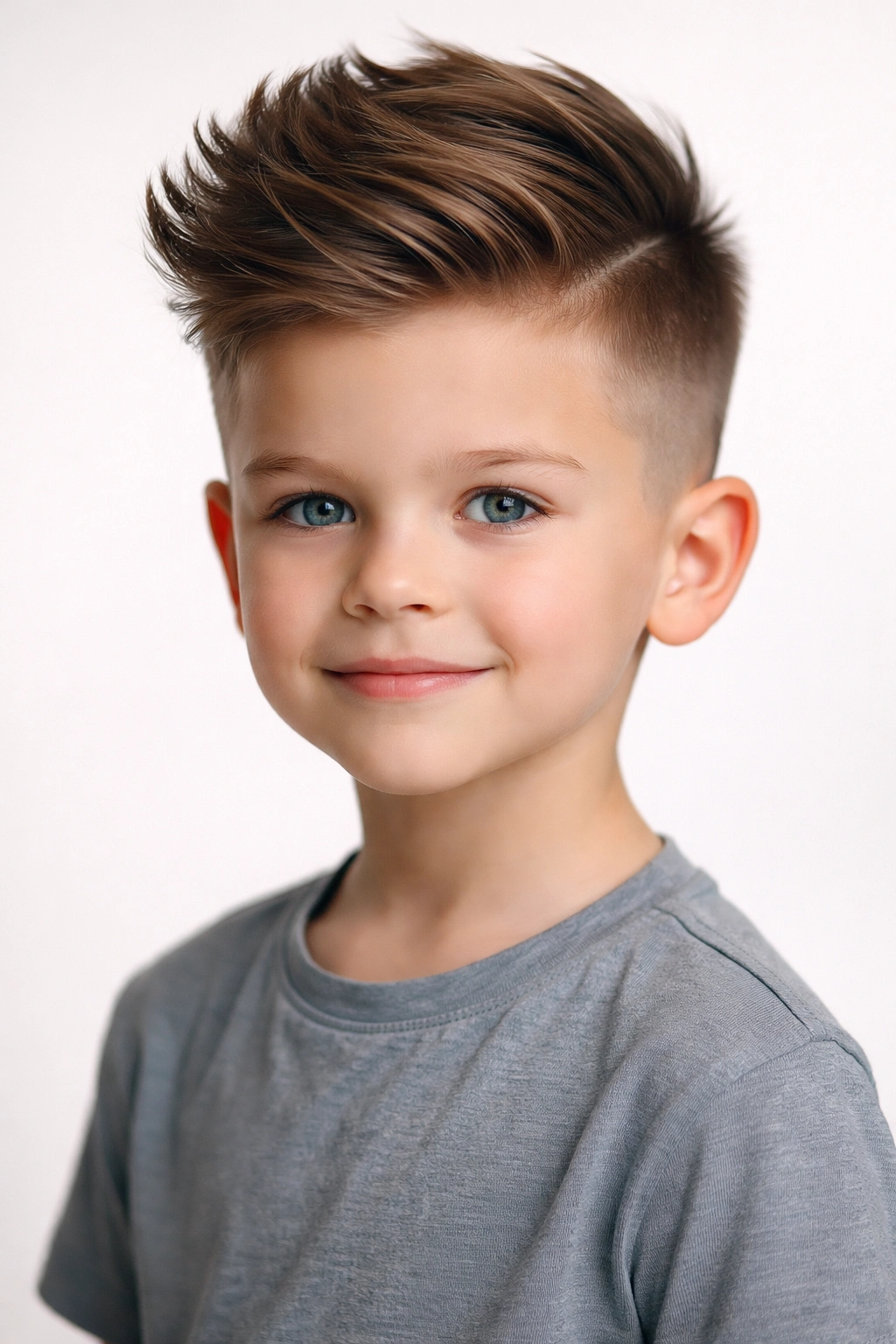 Close up of a boy with an undercut with longer top hairstyle showing dramatic length contrast