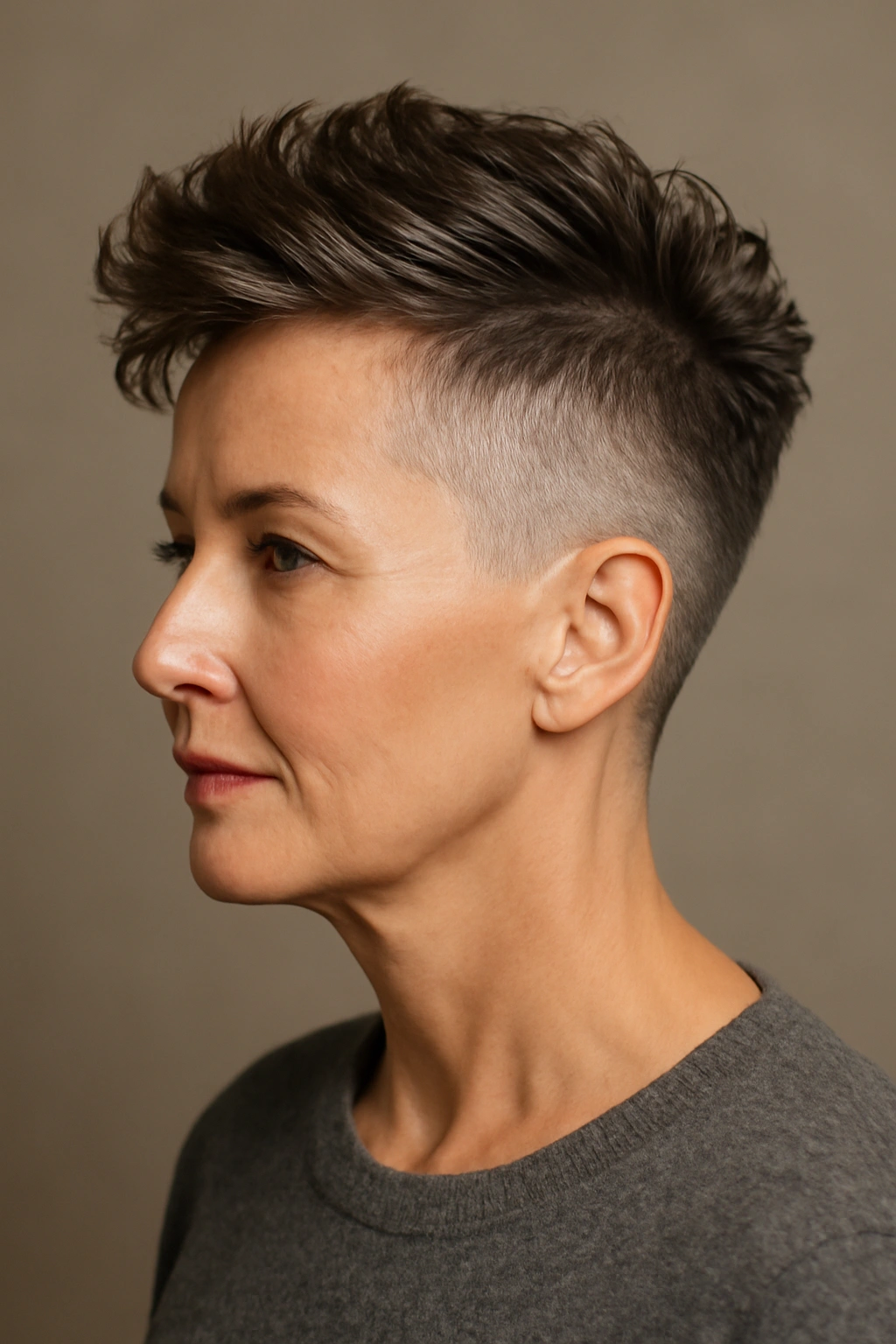 Undercut hairstyle with very short sides and longer textured top for lift
