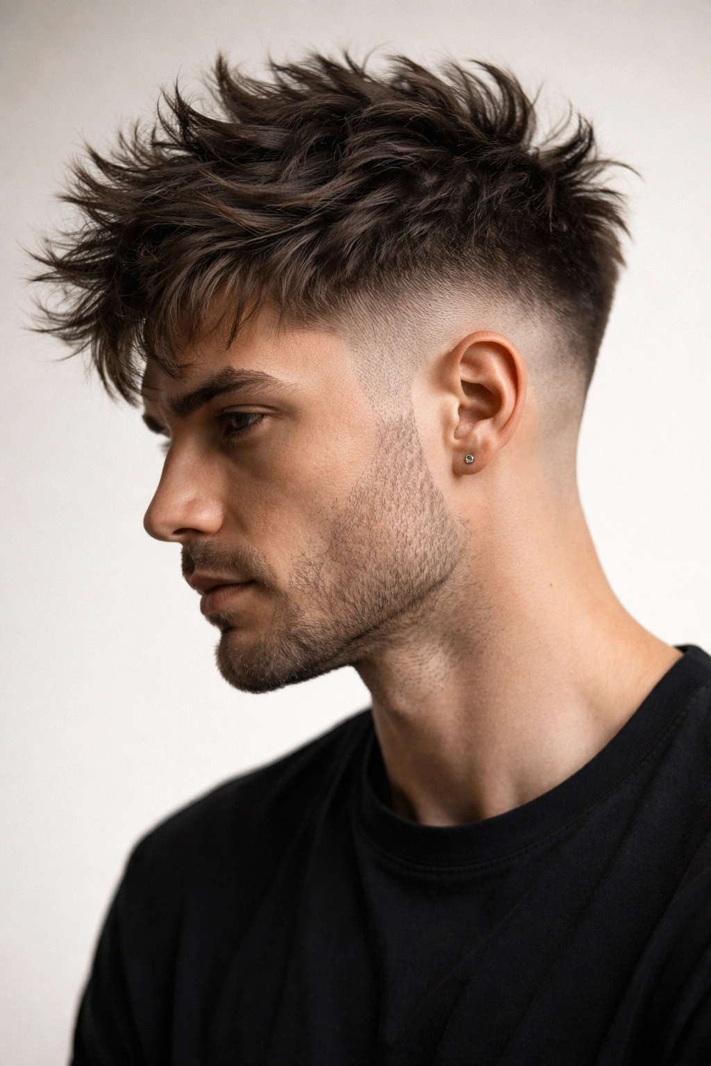 12 Low Maintenance Short Cuts You Can Air Dry 9 Head-and-shoulders shot of a person with a disconnected undercut and messy top