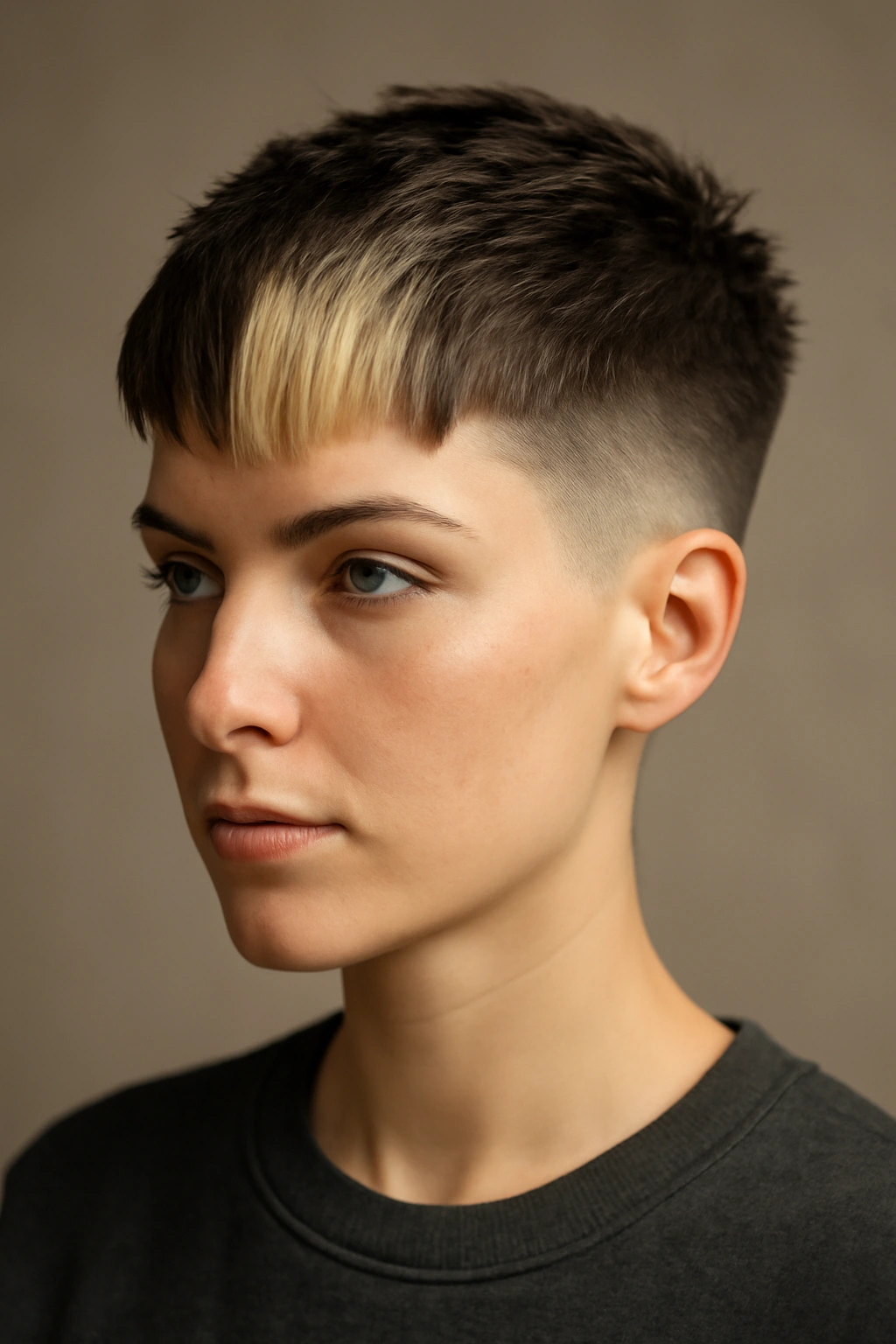 10 Short Haircuts With a Money Piece That Pop 7 Undercut crop with contrasting money pieces on a model in studio lighting