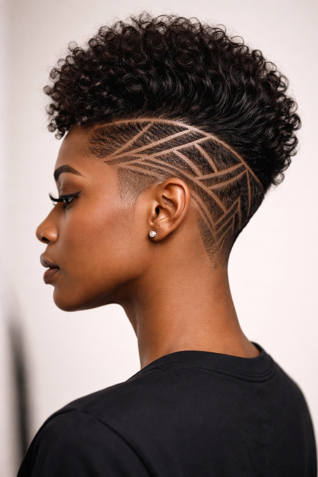 Profile of a Black woman showing an undercut with a geometric pattern