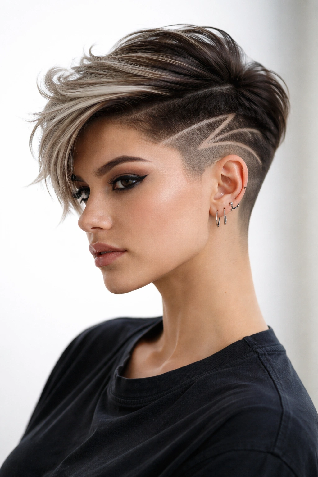 10 Edgy Pixie Haircuts For The Confident Woman 2 Undercut pixie with shaved sides and geometric design in fade