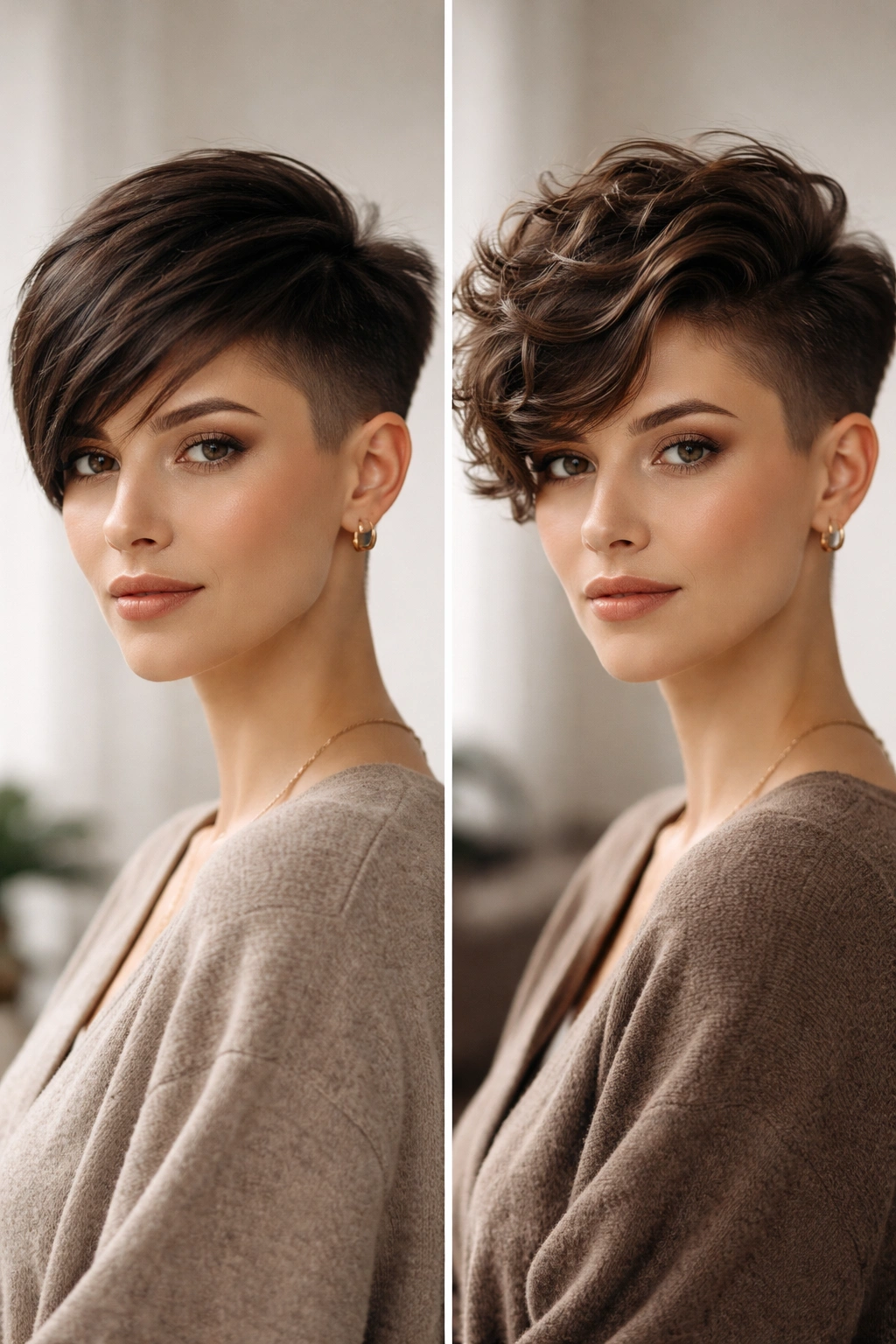 8 Undercut Pixie Styles From Soft To Sharp 9 Portrait of undercut pixie showing texture and silhouette for hair type suitability
