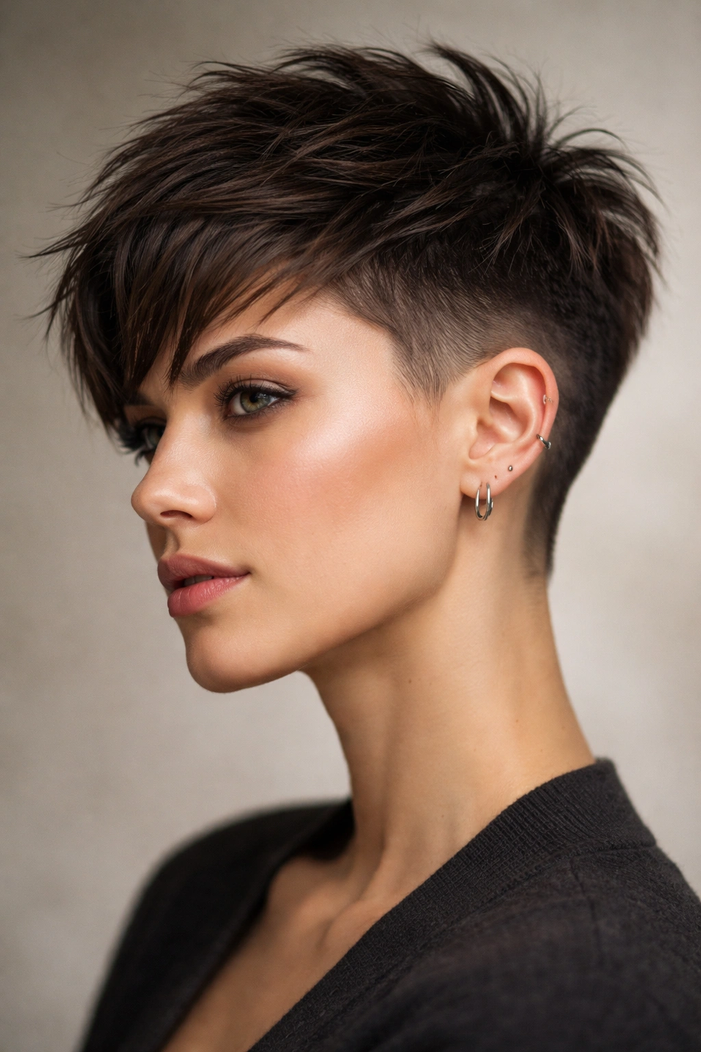 15 Choppy Pixie Cuts Full Of Edge And Texture 1 Close-up of a disconnected undercut pixie with stark contrast between shaved sides and a textured top
