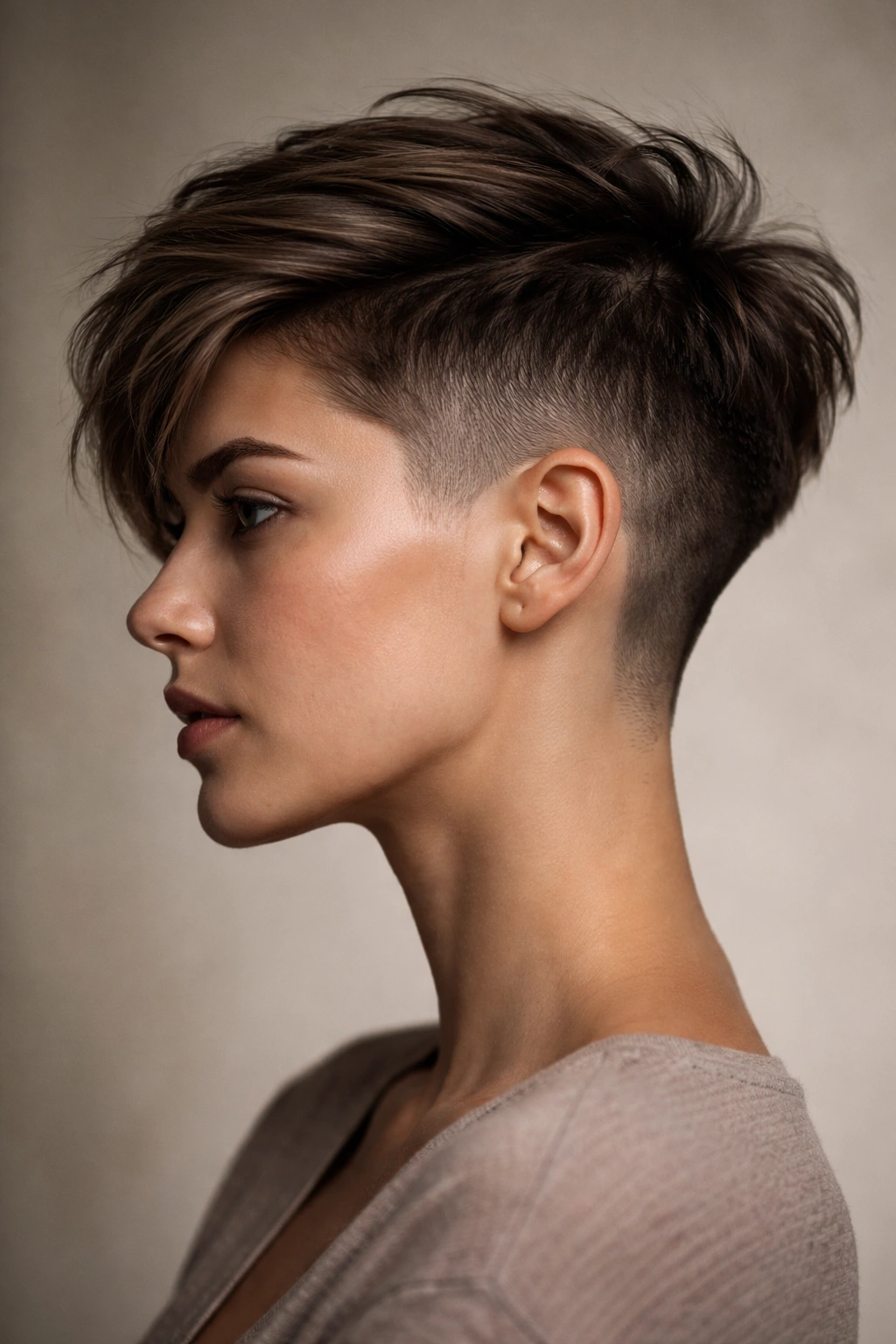 12 Short Pixie Cuts For Truly Low Maintenance 3 Side profile of an undercut pixie with shaved sides and longer top
