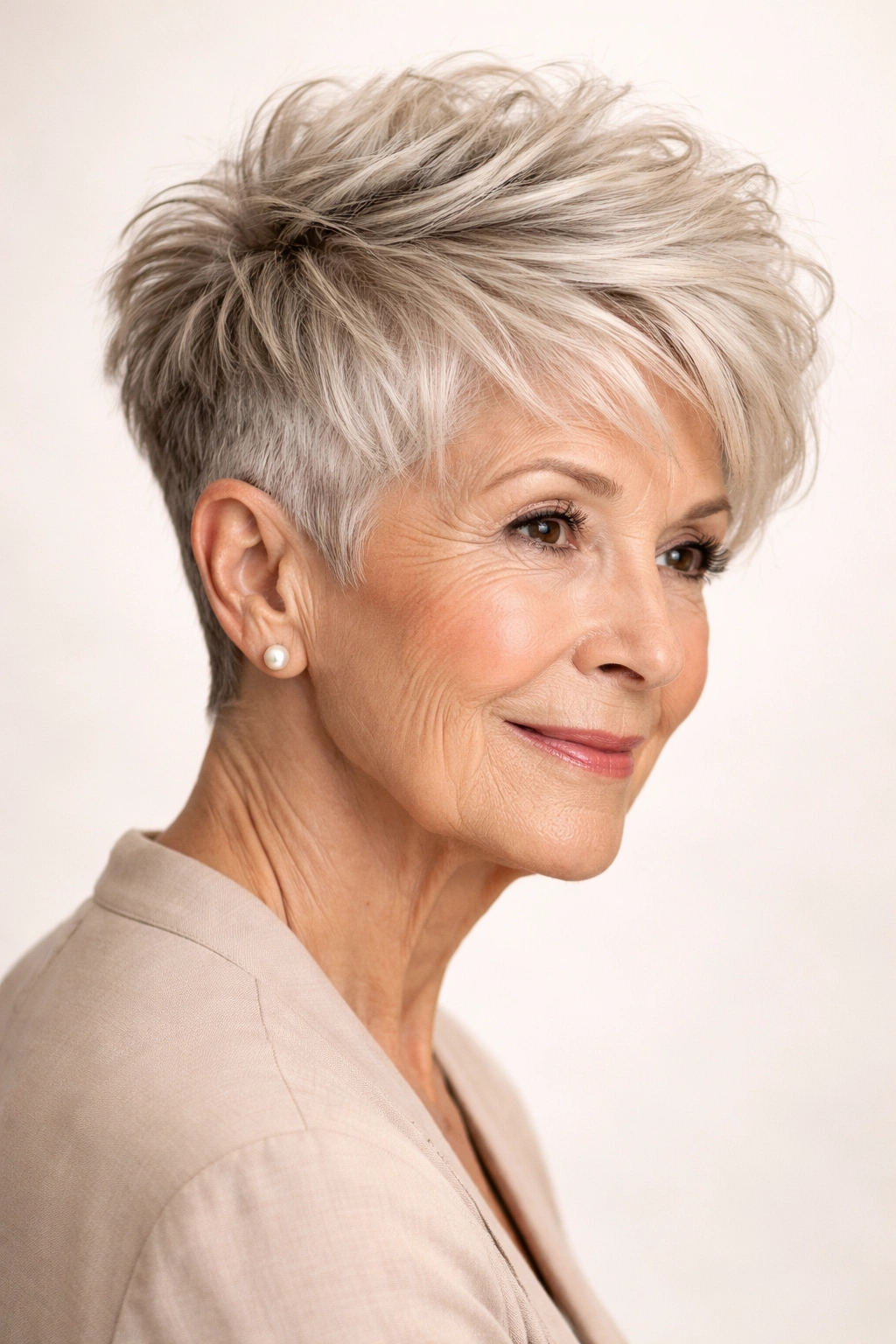 Textured undercut pixie with short sides and textured top