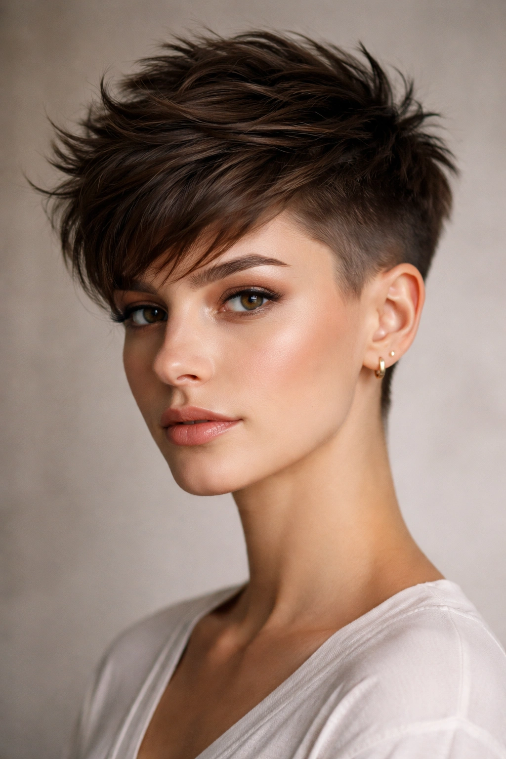10 Low Maintenance Short Cuts For Thick Heavy Hair 6 Front view of undercut pixie with short faded sides and textured top