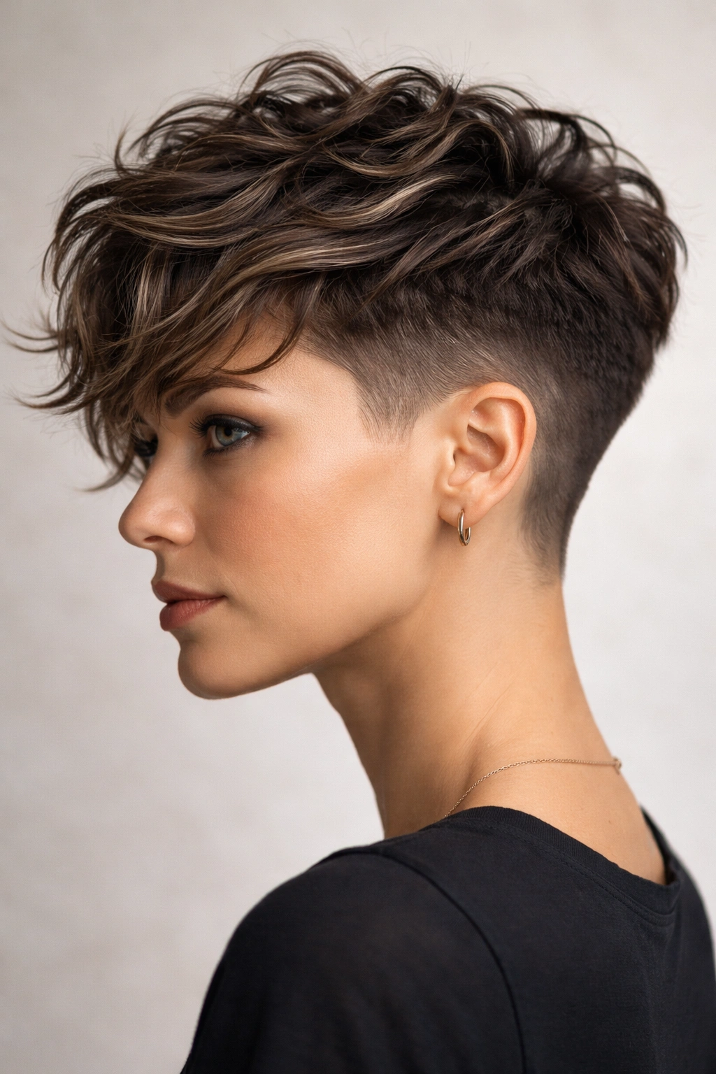 10 Wavy Pixie Cuts That Almost Style Themselves 7 Close-up of a disconnected undercut pixie showing short sides and long textured waves