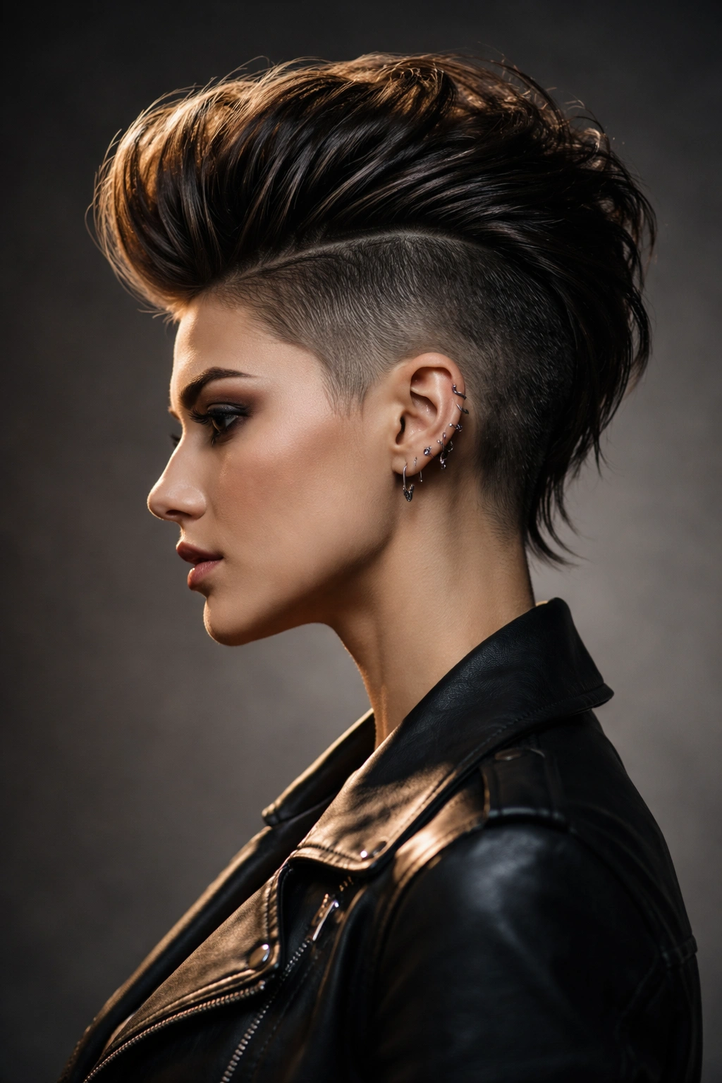 Side-profile of an undercut pompadour with shaved sides and a bold top