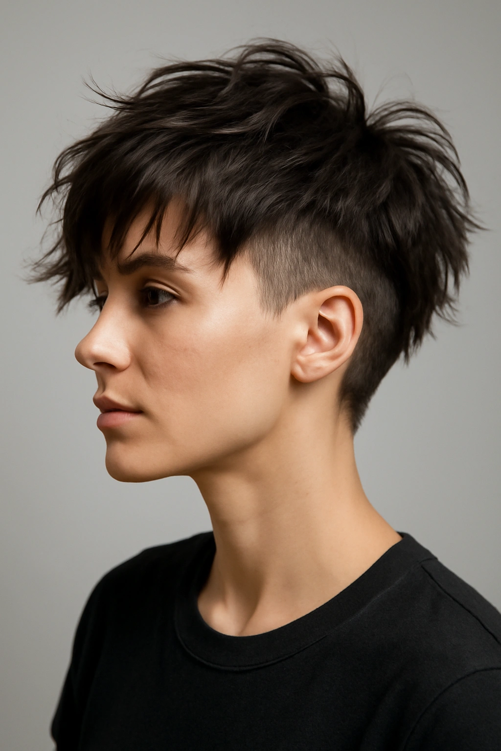 10 Edgy Short Hairstyles That Take Undercuts to Another Level 4 Portrait of a disconnected undercut shag with long top layers above a tight undercut
