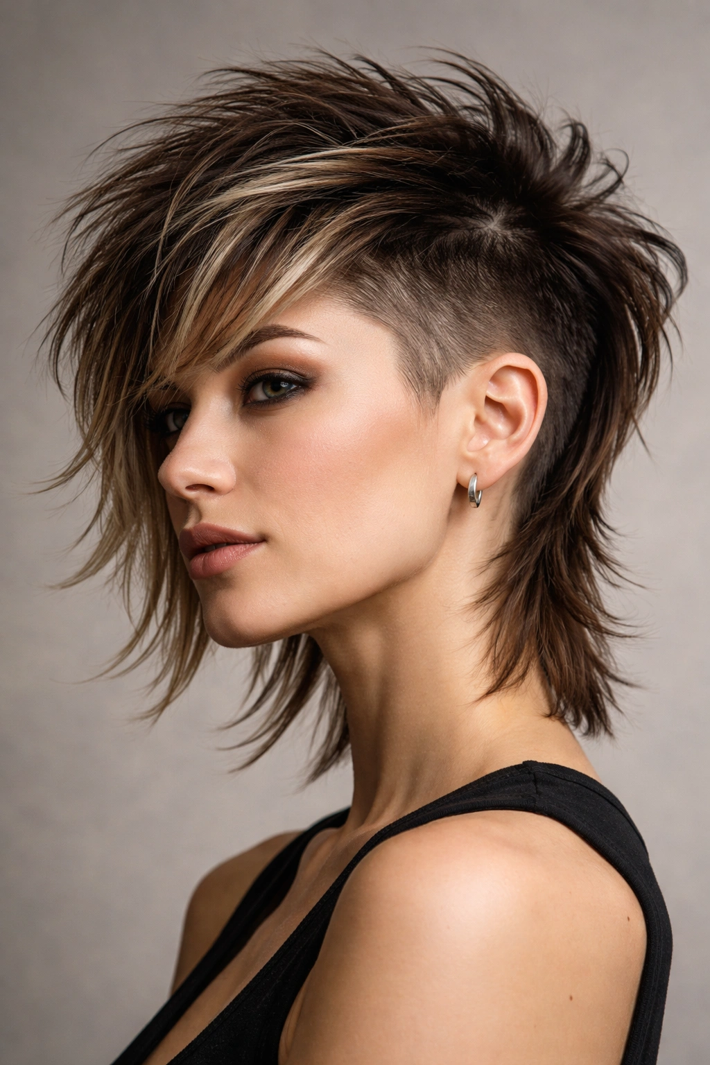 30 Short Haircuts That Flatter Almost Every Woman 20 Woman with an undercut shag showing a shaved side and longer textured top