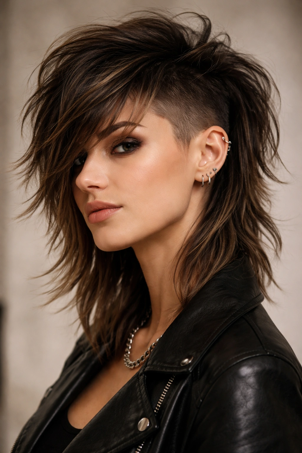 12 Short Shag Cuts With Side Swept Bangs 11 Edgy undercut shag with side bangs showing stark contrast between top and sides