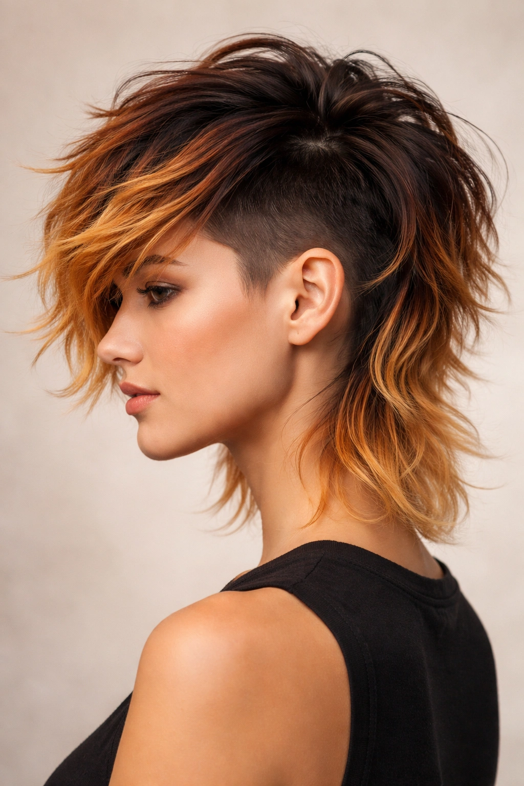 Undercut shag showing warm sunset ombre