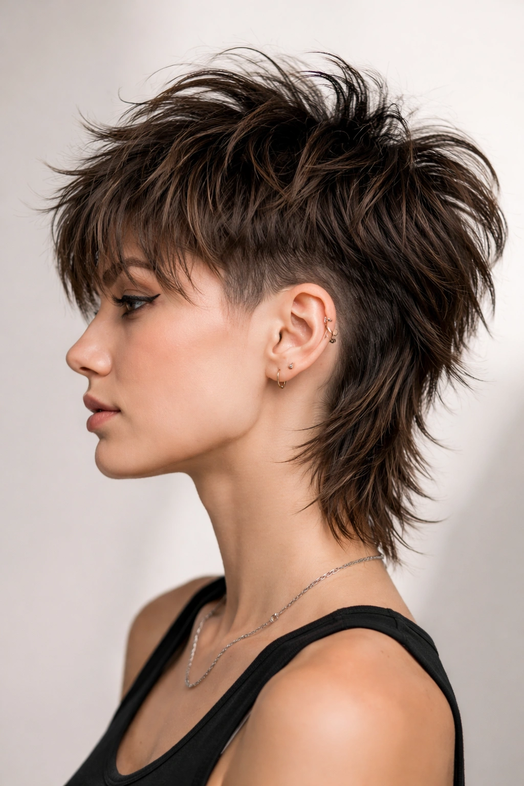 Side profile of shag with undercut showing short sides and long textured crown