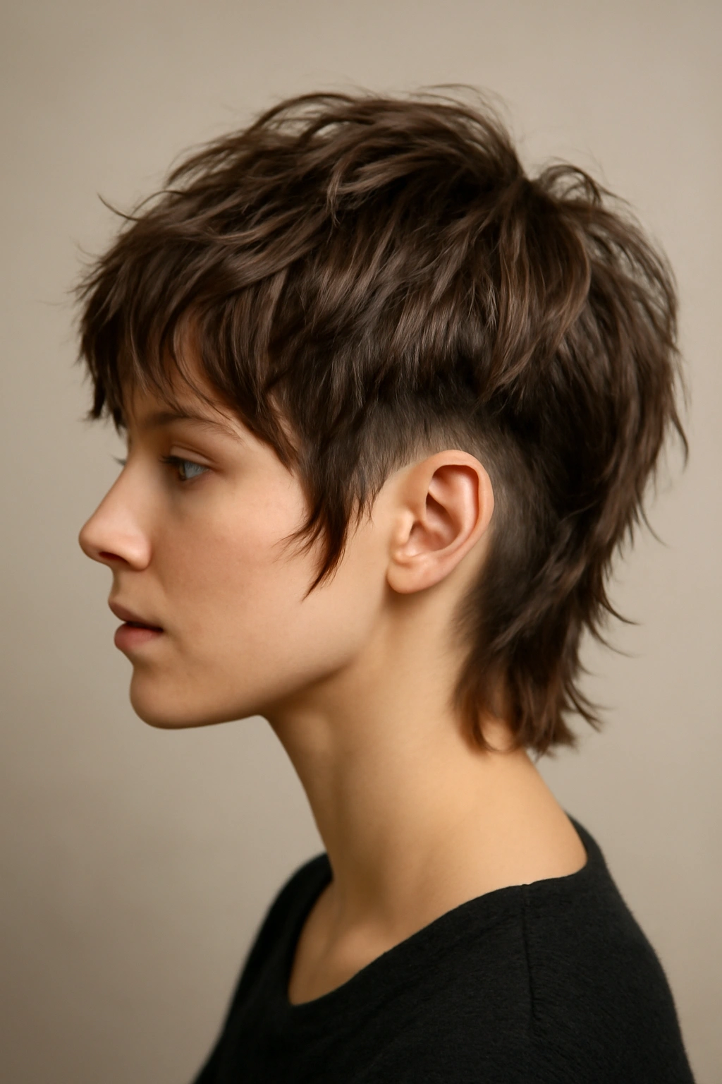 Top textured shag with visible undercut at the nape