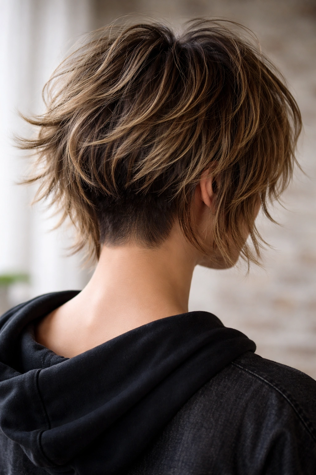 18 Medium Shaggy Cuts With Built In Movement 5 Head-and-shoulders view of undercut shag with volume at the crown