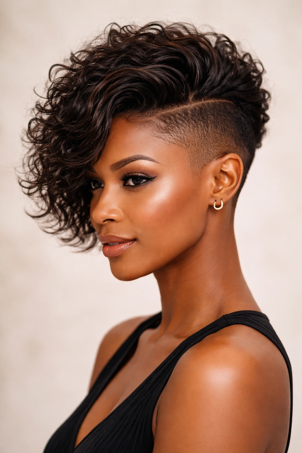 Textured undercut with side-swept hair in an editorial pose