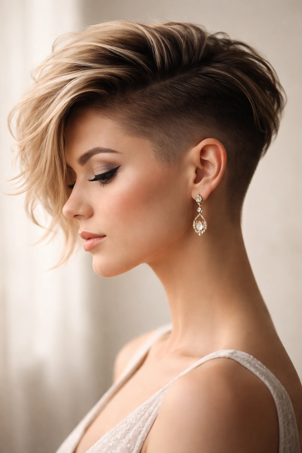 10 Prom Hairstyles For Short Hair You Can Do At Home 3 Profile view showing undercut with longer top swept to the side and contrasted shaved sides