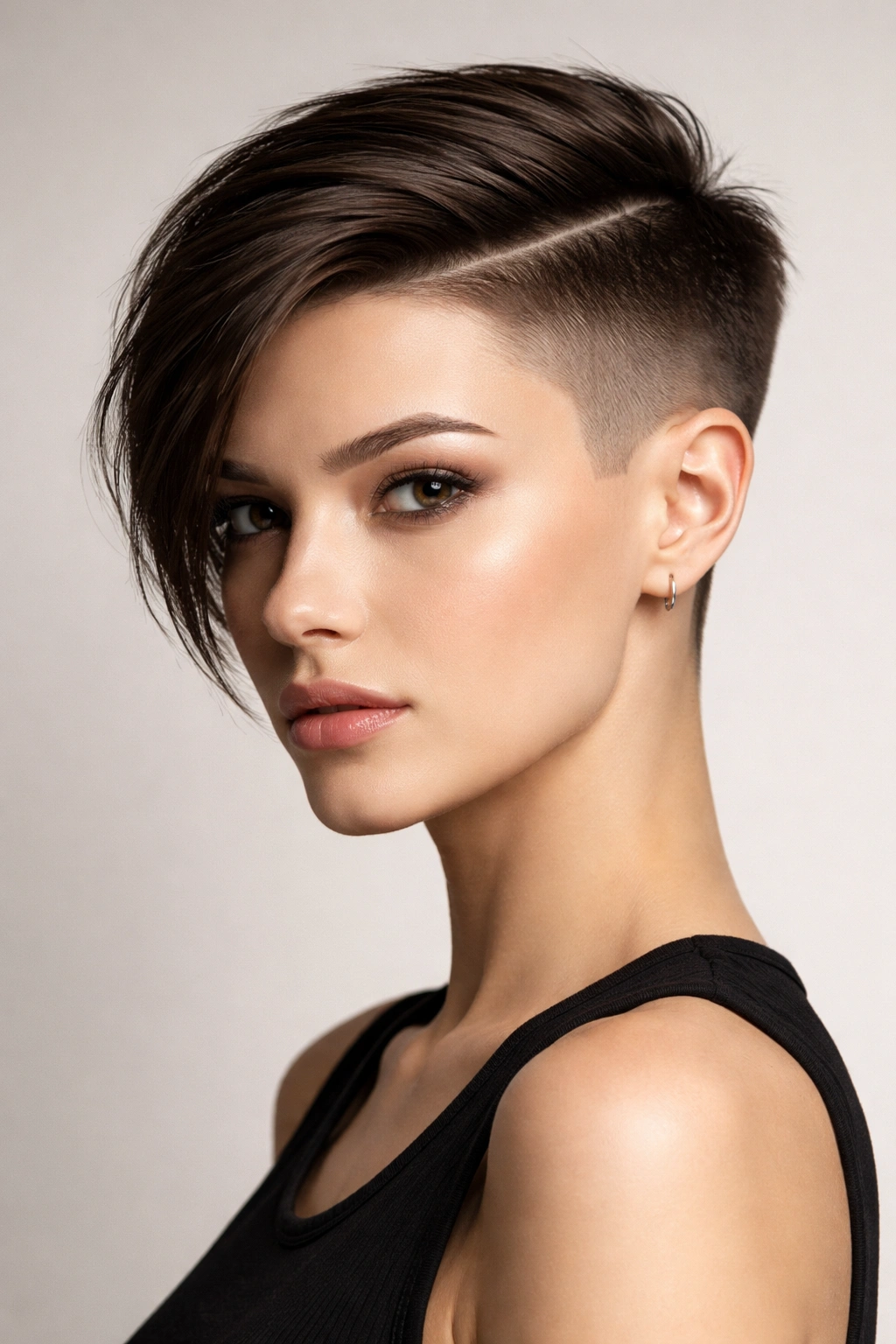Undercut hairstyle with long top and short sides on straight hair