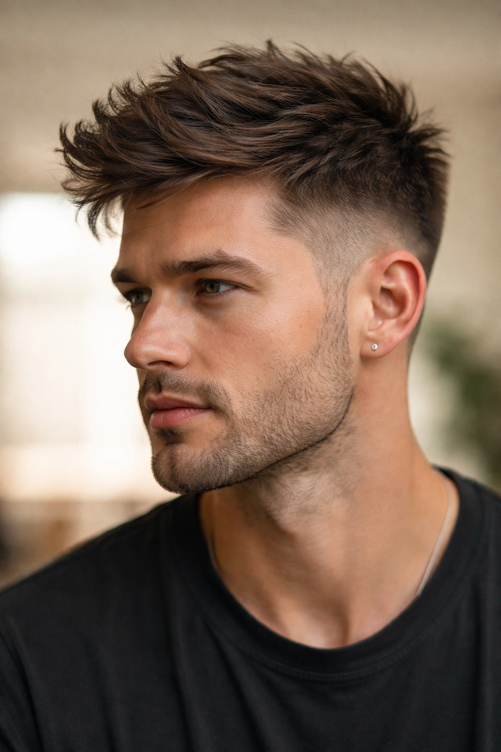 25 Short Haircuts Matched To Your Face Shape 20 Textured undercut with tousled top on a square-faced model highlighting soft jawline