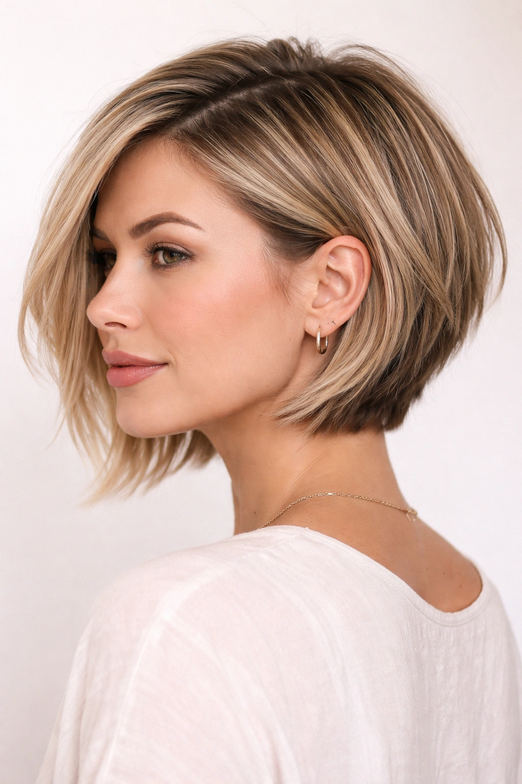 20 Shoulder Length Haircuts For Every Hair Type 13 Head-and-shoulders portrait of an undercut textured bob showing underlayers for volume.