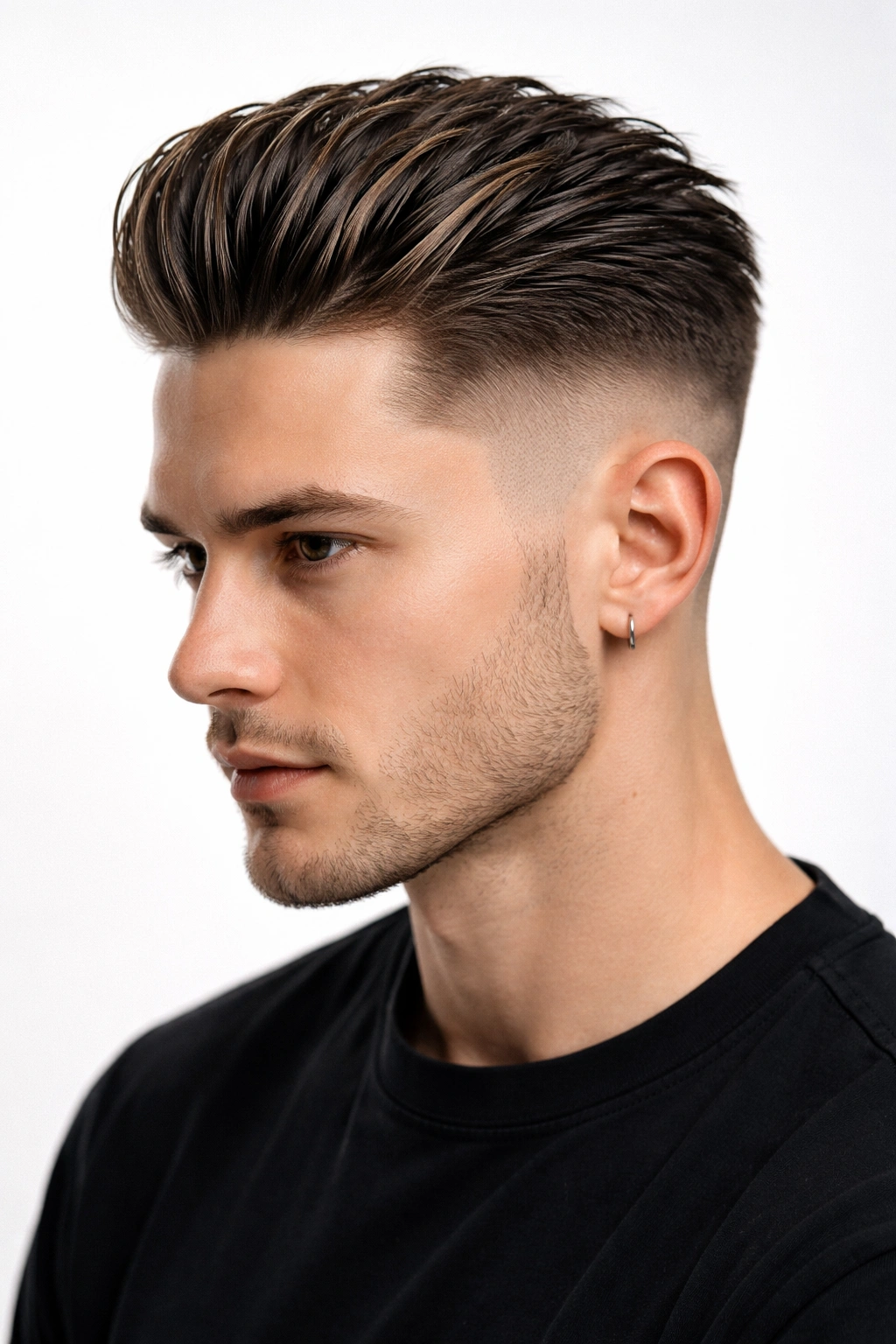 Slicked-back textured undercut hairstyle