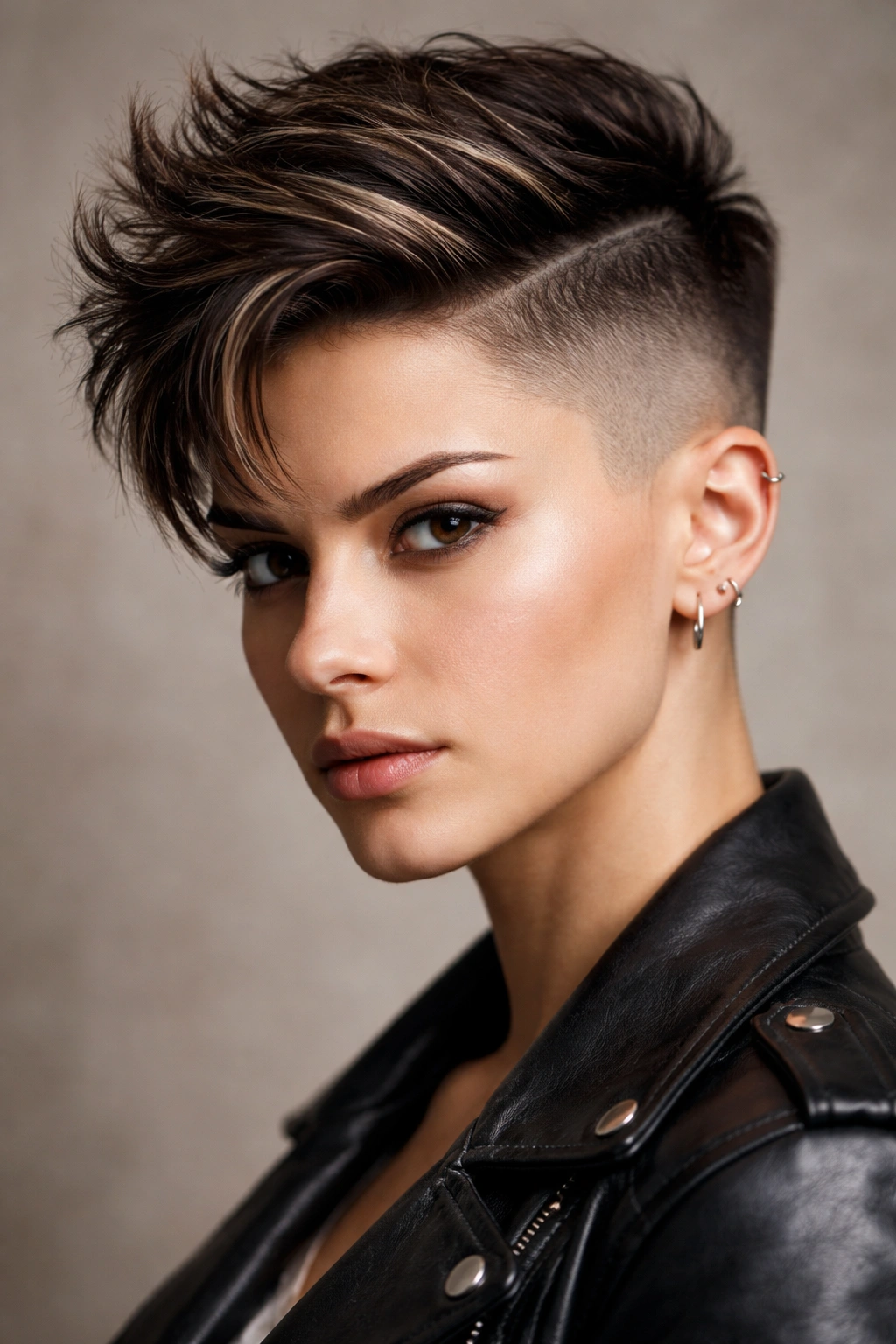 Close-up portrait of a razor-sharp undercut with shaved sides and textured top