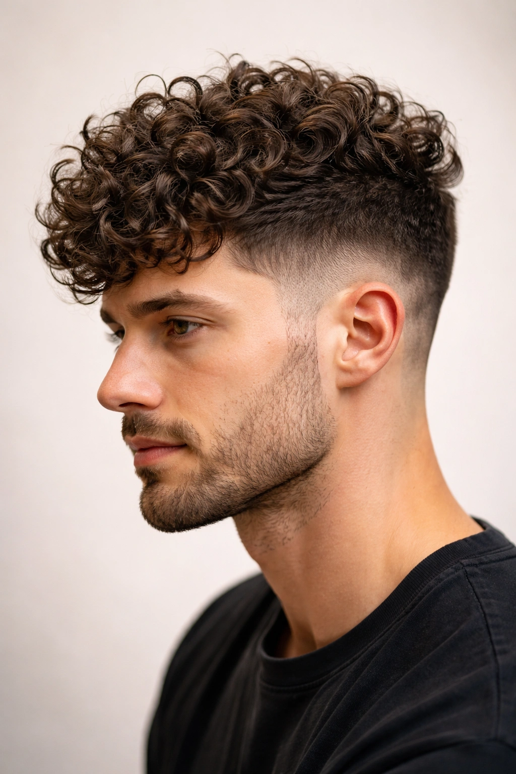 Portrait of undercut with textured top and curls on top
