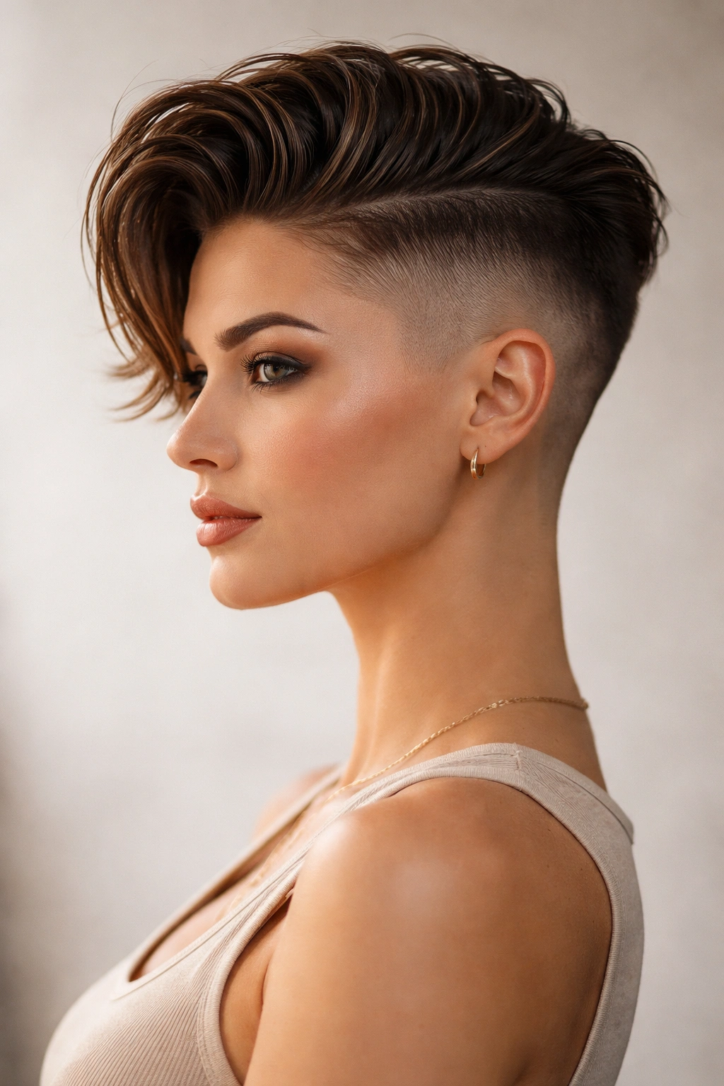 25 Short Haircuts Women Can T Stop Asking For 7 Profile of a person with an undercut showing very short sides and a long top